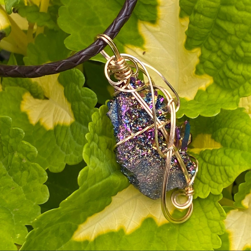 Wire Wrapped Titanium Druzy Pendant 14k GF Wire - Picture 6 of 12